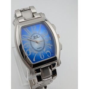 Calvin Hill Watch Men 37mm Case Blue Dial Silver 7.5" Band- New Battery